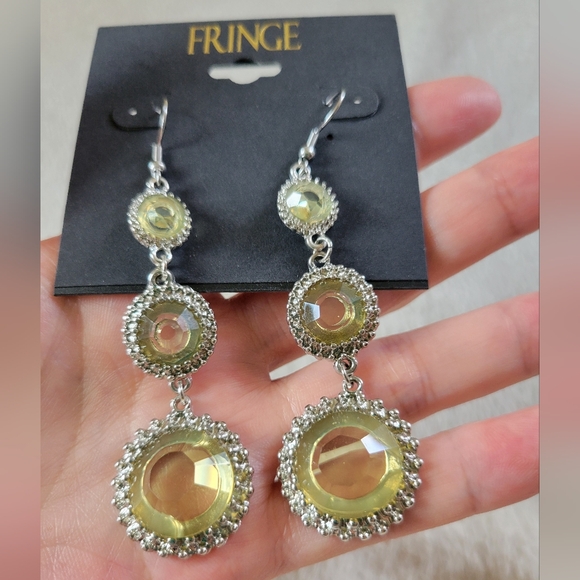 Fringe | NWT Boho Silver Tone Yellow Crystal Dangle Earrings - Picture 5 of 5